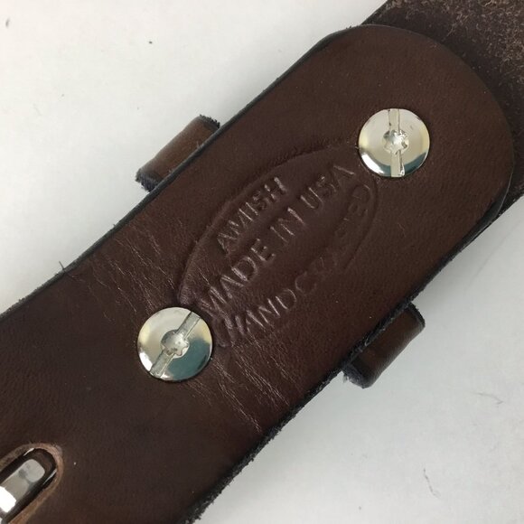 Amish Made Leather Belt Chrome Buckle Size 46, 1-1/2” Wide, Brown EUC - Picture 6 of 6